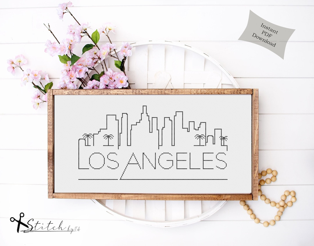 Los Angeles City Skyline Counted Cross Stitch Pattern Printable PDF