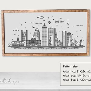 May include: A black and white line art illustration of the Boston skyline. The illustration includes the city's most iconic buildings, including the State House, the Custom House Tower, and the Prudential Tower. The text "BOSTON" is included in the image. The image is framed in a light brown wood frame.