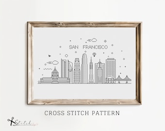 Cross Stitch San Francisco Skyline|San Francisco Silhouette|Counted Cross Stitch Pattern Landscape|Printable PDF Chart|Instant PDF Download