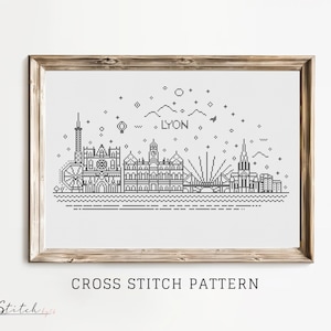 Lyon City Skyline Counted Cross Stitch Pattern | Printable PDF Chart | Instant Download | Lyon Silhouette cross stitch pattern