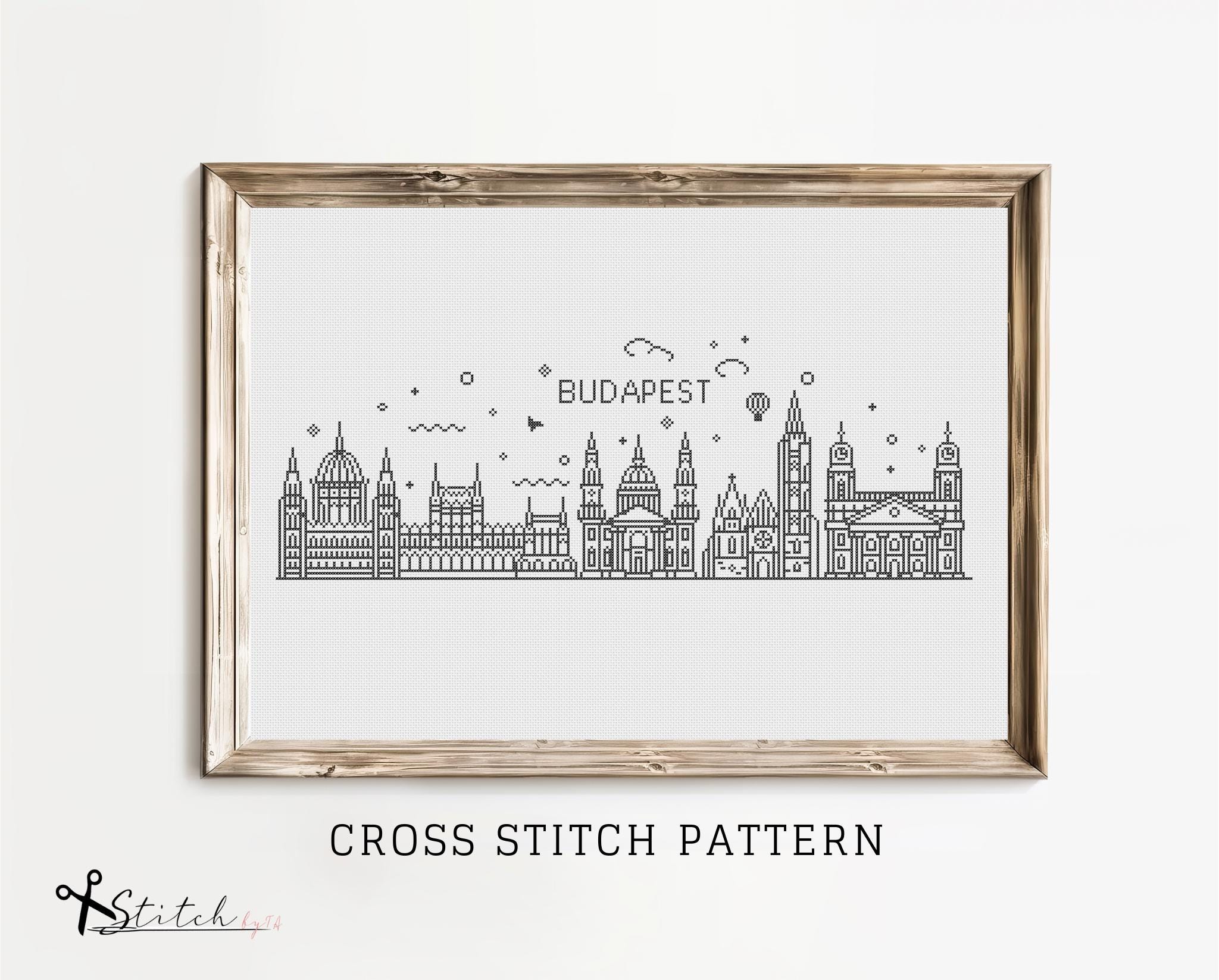Cross Stitch Pattern Budapest City Skyline | Printable PDF Chart | Instant Download | Budapest Silhouette Cross Stitch | Budapest Embroidery