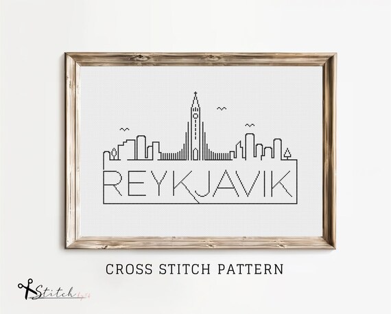 Cross Stitch Reykjavik Skyline|Counted Cross Stitch Pattern Printable Chart|Instant Download| Reykjavik Silhouette cross stitch|Landscape