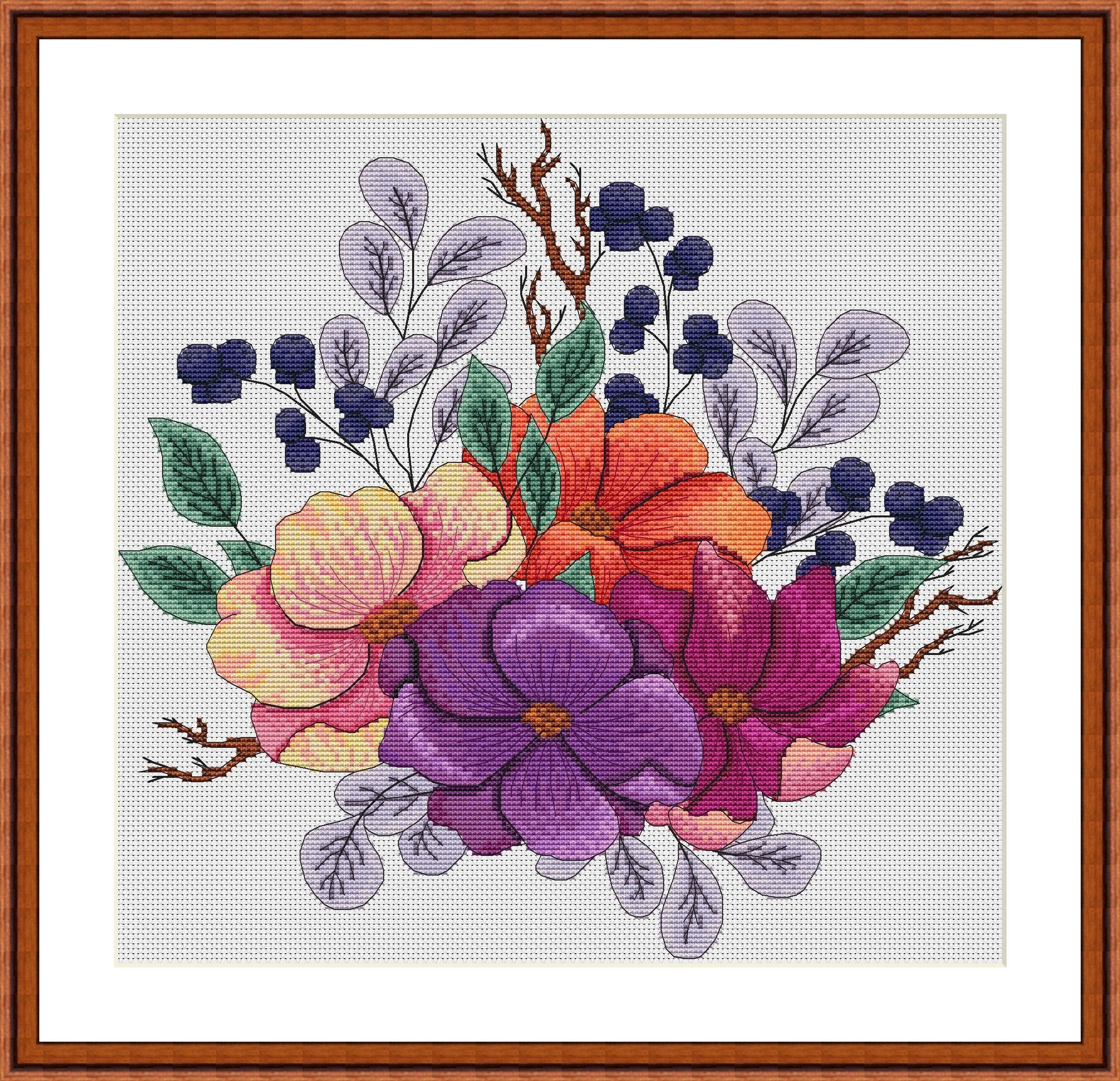 Autumn Flower Bouquet Counted Cross Stitch Pattern Printable PDF Chart ...