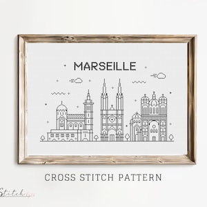 Cross Stitch Marseille Skyline Pattern | Marseille Silhouette Cross Stitch | Printable PDF Chart|Instant PDF Download | Marseille Embroidery