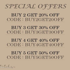 May include: A graphic with the text "SPECIAL OFFERS" and four discount codes for buying multiple items. The codes are BUY2GET20OFF, BUY3GET30OFF, BUY4GET40OFF, and BUY5GET50OFF.