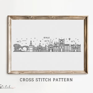 Cross Stitch Seville Skyline|Landscape Counted Cross Stitch Pattern|Printable PDF Chart|Instant Download|Seville Silhouette cross stitch