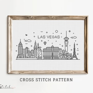 Patrón de punto de cruz contado del horizonte de Las Vegas / Gráfico PDF imprimible / Descarga instantánea / Patrón de punto de cruz de silueta de Las Vegas