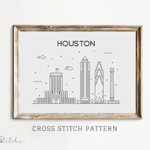 Houston City Skyline Counted Cross Stitch Pattern | Printable PDF Chart | Instant Download | Houston Silhouette Cross-Stitch pattern