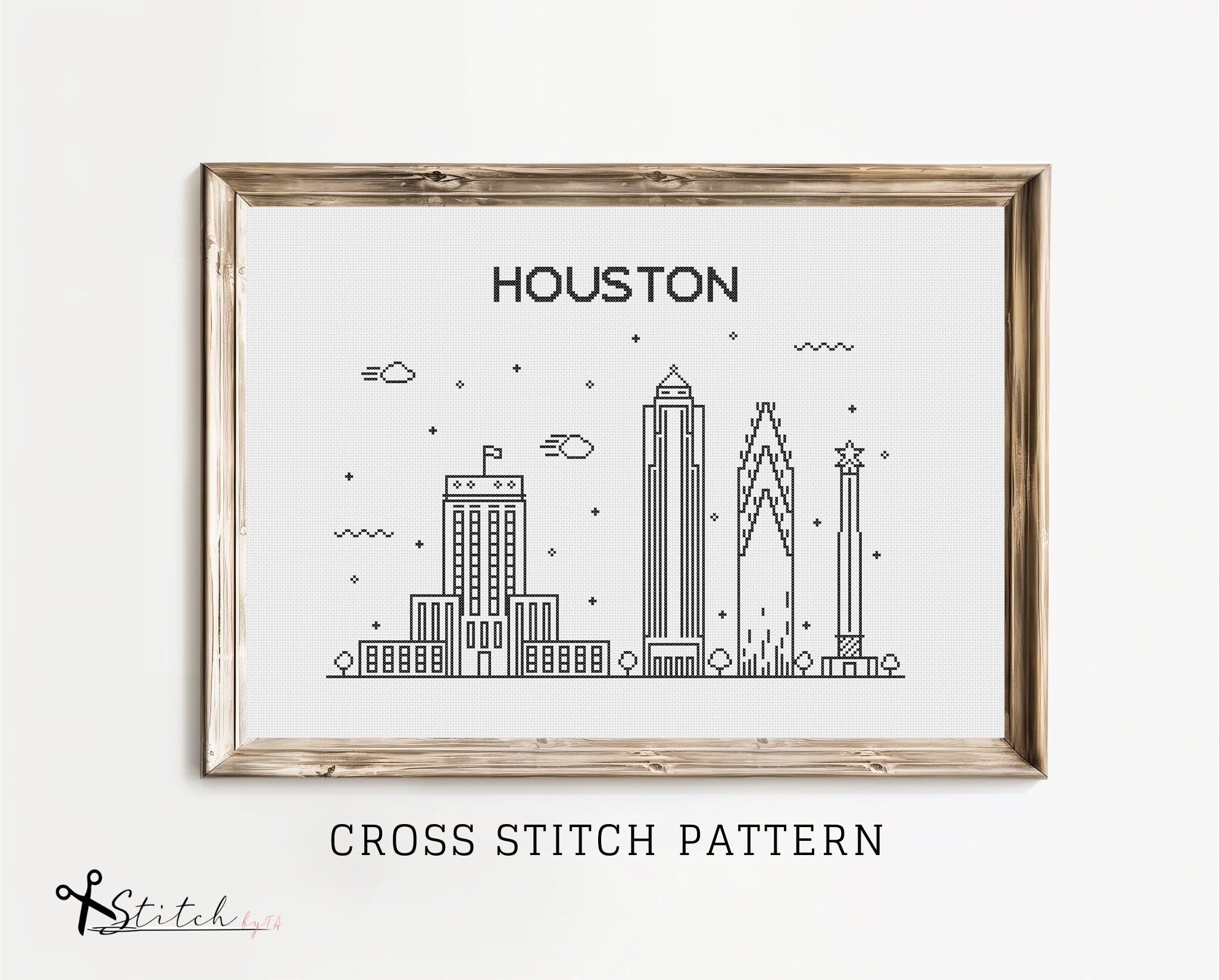 Houston City Skyline Counted Cross Stitch Pattern | Printable PDF Chart | Instant Download | Houston Silhouette Cross-Stitch pattern
