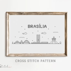 Brasilia Skyline Counted Cross Stitch Pattern | Cross Stitch Brasilia Silhouette |  | Printable PDF Chart | Instant PDF Download