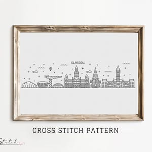 Cross Stitch Glasgow Skyline | Cross Stitch Glasgow Silhouette | Counted Cross Stitch Pattern Landscape | Instant PDF Download