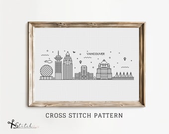 Cross Stitch Vancouver | Cross Stitch Vancouver Silhouette | Counted Cross Stitch Pattern Landscape| Printable PDF Chart | Instant Download