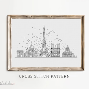 Cross Stitch Paris Skyline|Cross Stitch Paris Silhouette|Counted Cross Stitch Pattern Landscape|Printable PDF Chart|Instant Download