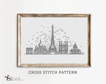 Cross Stitch Paris Skyline|Cross Stitch Paris Silhouette|Counted Cross Stitch Pattern Landscape|Printable PDF Chart|Instant Download