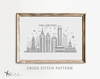 Cross Stitch Pattern Philadelphia Skyline | Counted Cross Stitch PDF Chart | Instant Download PDF | Philadelphia Skyline