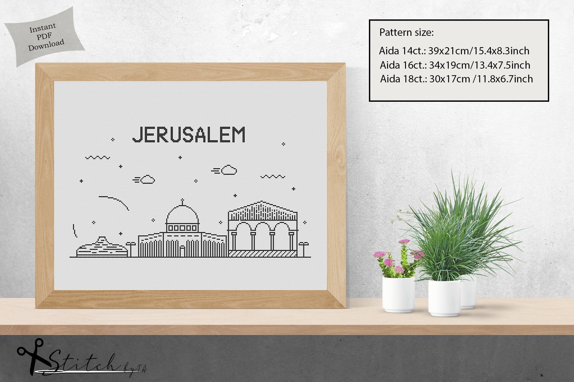 Jerusalem Key Pattern Jerusalem City Skyline Counted Cross Stitch Pattern | Printable PDF ...