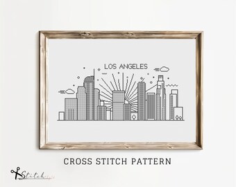 Cross Stitch Los Angeles Skyline Counted Cross Stitch Pattern Printable PDF Chart Instant Download Los Angeles Silhouette cross stitch