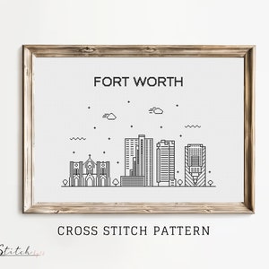 Fort Worth City Skyline Counted Cross Stitch Pattern Printable PDF Chart Crafts DMC Needlework Cross-Stitch Instant Download Embroidery