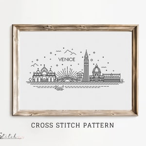 Cross Stitch Venice Skyline|Landscape Counted Cross Stitch Pattern|Printable PDF Chart|Instant Download|Venice Silhouette cross stitch
