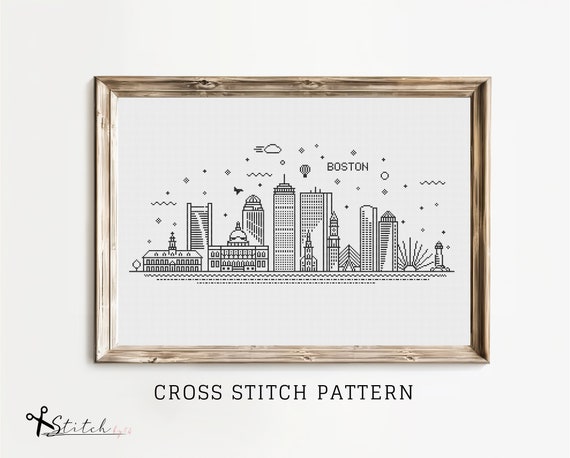 Cross Stitch Pattern Boston City Skyline | Printable PDF Chart | Instant Download | Boston Silhouette Cross Stitch | Boston Embroidery