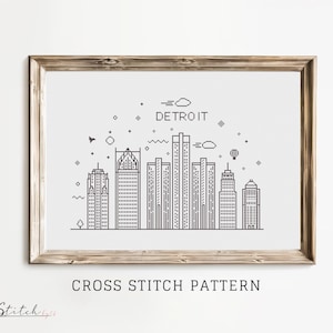 Cross Stitch Pattern Detroit Skyline | Counted Cross Stitch PDF Chart | Instant Download PDF | Detroit Silhouette | Embroidery