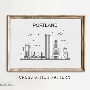 Cross Stitch Portland |Cross Stitch Portland Silhouette | Counted Cross Stitch Pattern Landscape| Printable PDF Chart | Instant PDF Download
