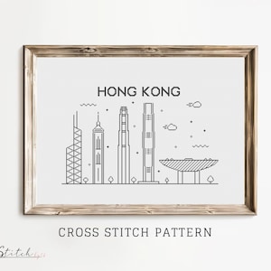 Hong Kong Skyline Counted Cross Stitch Pattern | Cross Stitch Hong Kong Silhouette |  | Printable PDF Chart | Instant PDF Download