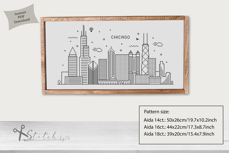 Cross Stitch Chicago Skyline | Cross Stitch Chicago Silhouette ...