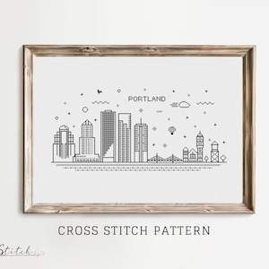 Cross Stitch Portland |Cross Stitch Portland Silhouette | Counted Cross Stitch Pattern Landscape| Printable PDF Chart | Instant PDF Download
