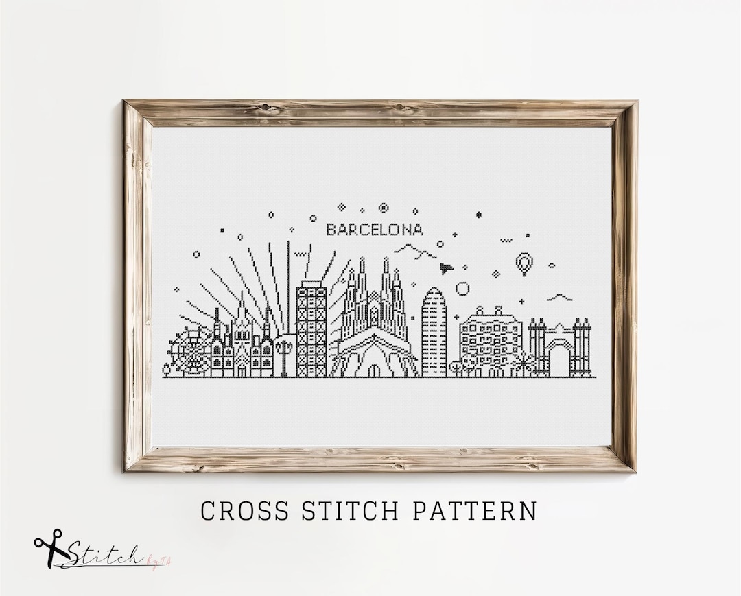Cross Stitch Barcelona Skyline|landscape Counted Cross Stitch Pattern ...