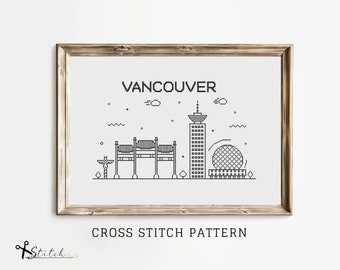 Cross Stitch Vancouver | Cross Stitch Vancouver Silhouette | Counted Cross Stitch Pattern Landscape| Printable PDF Chart | Instant Download