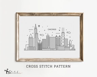 Cross Stitch Chicago Skyline | Cross Stitch Chicago Silhouette | Printable PDF Chart | Instant Download | Chicago Embroidery