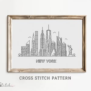 Cross Stitch New York Skyline|Landscape Counted Cross Stitch Pattern|Printable PDF Chart|Instant Download|New York Silhouette cross stitch