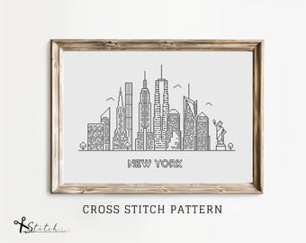 Cross Stitch New York Skyline|Landscape Counted Cross Stitch Pattern|Printable PDF Chart|Instant Download|New York Silhouette cross stitch