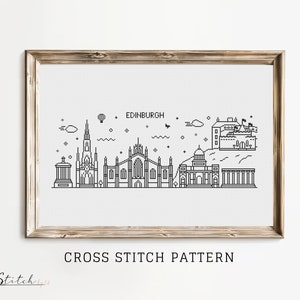 Cross Stitch Edinburgh Skyline | Cross Stitch Edinburgh Silhouette | Counted Cross Stitch Pattern Landscape | Instant PDF Download
