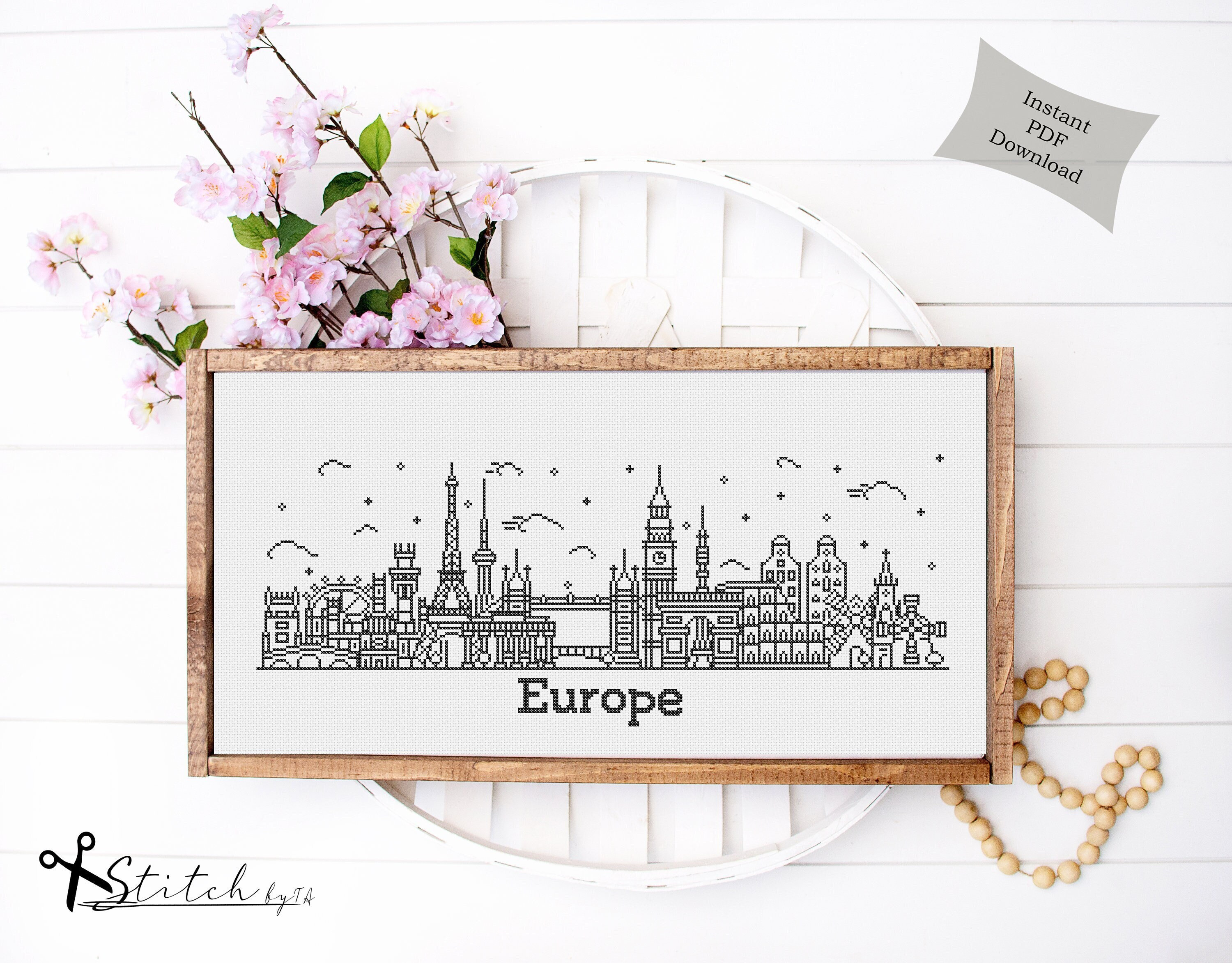 Europe Skyline Counted Cross Stitch Pattern Printable PDF Etsy UK