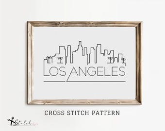 Los Angeles City Skyline Counted Cross Stitch Pattern Printable PDF Chart Crafts DMC Needlework Cross-Stitch Instant Download Embroidery