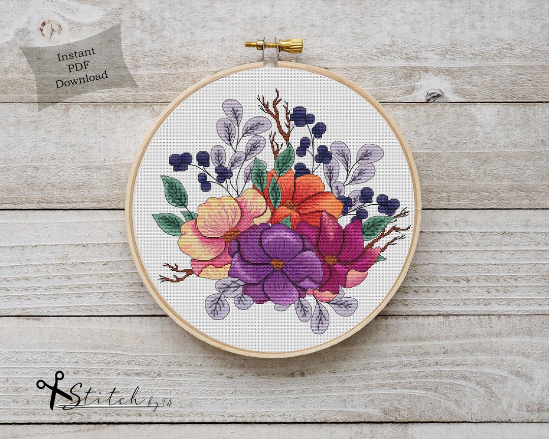 Autumn Flower Bouquet Counted Cross Stitch Pattern Printable PDF Chart ...