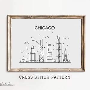Cross Stitch Chicago Skyline|Cross Stitch Chicago Silhouette|Counted Cross Stitch Pattern Landscape|Printable PDF Chart|Instant PDF Download