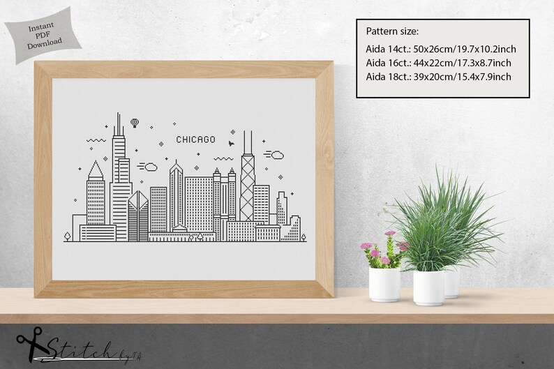 Cross Stitch Chicago Skyline | Cross Stitch Chicago Silhouette ...