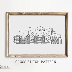 Kreuzstich London | Kreuzstich London Silhouette | Kreuzstichmuster Landschaft | Druckbare PDF-Chart | Sofort PDF Download