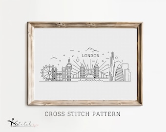 Cross Stitch London | Cross Stitch London Silhouette | Counted Cross Stitch Pattern Landscape| Printable PDF Chart | Instant PDF Download