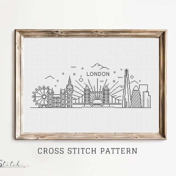 Cross Stitch London | Cross Stitch London Silhouette | Counted Cross Stitch Pattern Landscape| Printable PDF Chart | Instant PDF Download