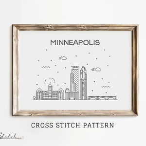 Cross Stitch Minneapolis Skyline|Landscape Counted Cross Stitch Pattern|Printable Chart|Instant Download|Minneapolis Silhouette cross stitch