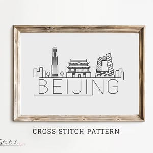 Beijing Skyline Counted Cross Stitch Pattern | Cross Stitch Beijing Silhouette |  | Printable PDF Chart | Instant PDF Download