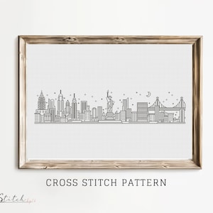 Cross Stitch New York Skyline|Landscape Counted Cross Stitch Pattern|Printable PDF Chart|Instant Download|New York Silhouette cross stitch