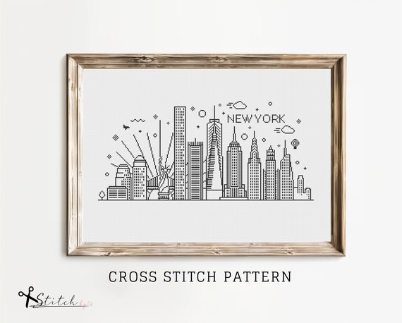 Cross Stitch New York Skyline|Landscape Counted Cross Stitch Pattern|Printable PDF Chart|Instant Download|New York Silhouette cross stitch