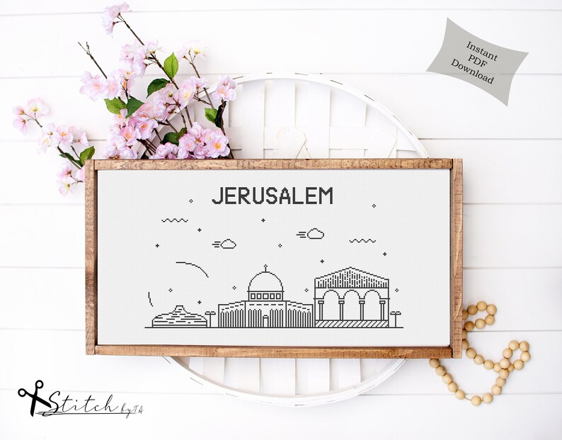 Jerusalem Key Pattern Jerusalem City Skyline Counted Cross Stitch Pattern | Printable PDF ...