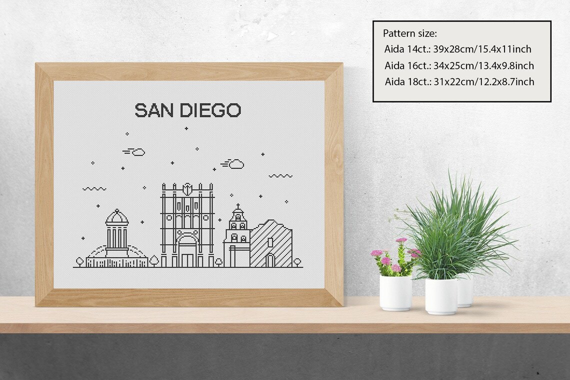 San Diego City Skyline Counted Cross Stitch Pattern Printable Etsy
