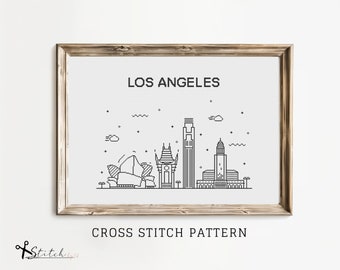 Cross Stitch Los Angeles Skyline Counted Cross Stitch Pattern Printable PDF Chart Instant Download Los Angeles Silhouette cross stitch